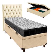 Conjunto Cama Box Bau Perola Solteiro + Colchão D33 Iso100 Ortobom + Cabeceira