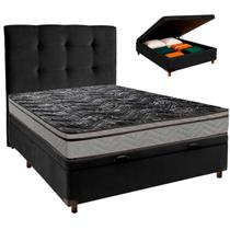 Conjunto Cama Box Bau Preto Casal + Colchão D28 Conforto Paropas + Cabeceira