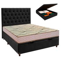 Conjunto Cama Box Bau Preto Casal + Colchão D33 Maxsono Paropas + Cabeceira