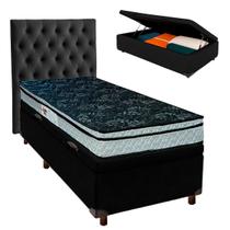 Conjunto Cama Box Bau Preto Solteiro + Colchão D28 Conforto Paropas + Cabeceira