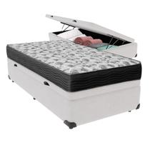 Conjunto Cama Box Baú Solteiro Branca Colchão D33 Ortobom