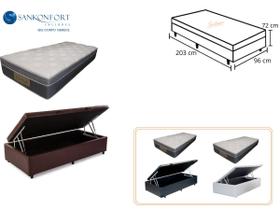 Conjunto Cama Box Baú Solteiro King Americano + Colchão Sankonfort Sleep Fresh 96x203x72 (Molas Ensacadas - Super Confortável - Linha Alta)