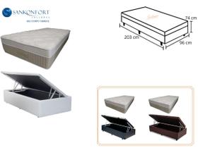 Conjunto Cama Box Baú Solteiro King + Colchão Sankonfort Strong Linha Firme Molas Ensacadas 96x203x74 (Resistente até 150kg)