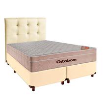 Conjunto Cama Box Bege Queen + Colchão Molas Ensacadas Airtech Ortobom + Cabeceira