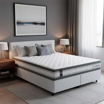 Conjunto Cama Box c/ Molas Ensacadas Alpine Cinza Queen 158x198x65 - King House