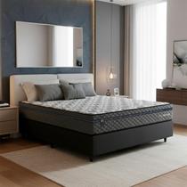 Conjunto Cama Box c/ Molas Ensacadas Montreal Cinza Casal 138x188x64 - King House Conjunto Cama Box c/ Molas Ensacadas Montreal Cinza Casal 138x188x64 - King House