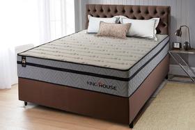Conjunto Cama Box c/ Molas Ensacadas Preston Cinza Casal 138x188x71 - King House Conjunto Cama Box c/ Molas Ensacadas Preston Cinza Casal 138x188x71 - King House