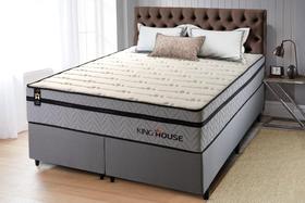 Conjunto Cama Box c/ Molas Ensacadas Preston Cinza King 193x203x71 Conjunto Cama Box c/ Molas Ensacadas Preston Cinza King 193x203x71