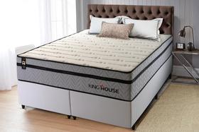 Conjunto Cama Box c/ Molas Ensacadas Preston Cinza Queen 158x198x71 - King House