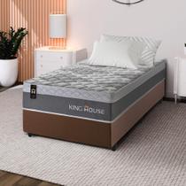 Conjunto Cama Box c/ Molas Ensacadas Sheffield Cinza Solteiro 96x203x65