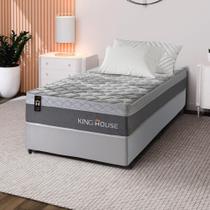 Conjunto Cama Box c/ Molas Ensacadas Sheffield Cinza Solteiro 96x203x65 - King House Conjunto Cama Box c/ Molas Ensacadas Sheffield Cinza Solteiro 96x203x65 - King House