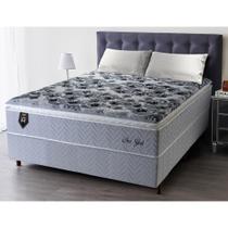 Conjunto Cama Box Casal New York 138x188x71 Cinza/Azul c/ Molas Ensacadas