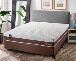 Conjunto Cama Box Casal Venice 138x188x60 Marrom/Branco c/ Molas Ensacadas