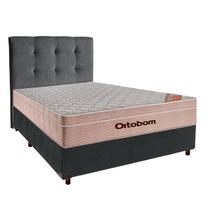 Conjunto Cama Box Cinza Casal + Colchão Molas Ensacadas Airtech Ortobom + Cabeceira