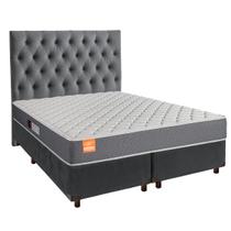 Conjunto Cama Box Cinza Queen + Colchão D23 Pro Inducol + Cabeceira