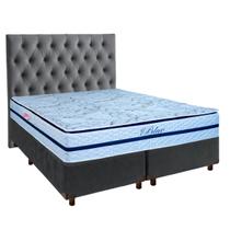Conjunto Cama Box Cinza Queen + Colchão Molas Ensacadas Blue Paropas + Cabeceira