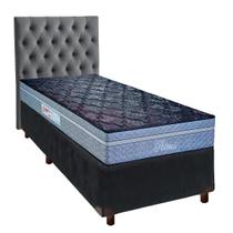 Conjunto Cama Box Cinza Solteiro + Colchão Molas Ensacadas Petrus Paropas + Cabeceira