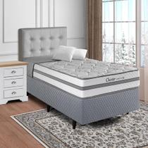 Conjunto Cama Box Colchão Solteiro Molas Maxspring 88x188x24cm Chester Herval Branco/Cinza