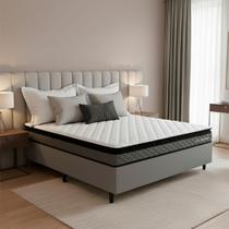 Conjunto Cama Box Espuma Chicago Cinza Casal 138x188x57 - King House Conjunto Cama Box Espuma Chicago Cinza Casal 138x188x57 - King House