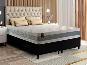 Conjunto Cama Box Espuma Oxford Verde King 193x203x67