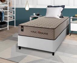 Conjunto Cama Box Espuma San Diego Bege Solteiro 96x203x67