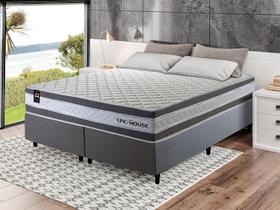 Conjunto Cama Box King Size Alpine 193x203x65 Cinza/Branco c/ Molas Ensacadas