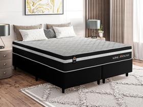Conjunto Cama Box King Size Durham 193x203x60 Preto/Branco c/ Molas Ensacadas