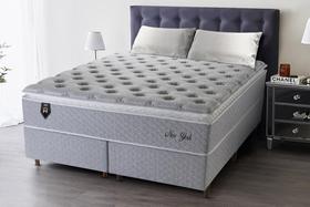 Conjunto Cama Box King Size New York 193x203x71 Cinza/Branco c/ Molas Ensacadas