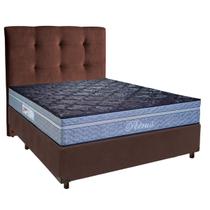 Conjunto Cama Box Marrom Casal + Colchão Molas Ensacadas Petrus Paropas + Cabeceira