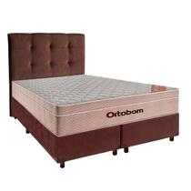 Conjunto Cama Box Marrom Queen + Colchão Molas Ensacadas Airtech Ortobom + Cabeceira