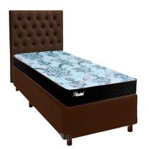 Conjunto Cama Box Marrom Solteiro + Colchão Molas Ensacadas Life Gold Paropas + Cabeceira