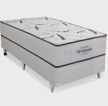 Conjunto Cama Box Ortobom Solteiro High Foam Base sintético Branco 188x88x66