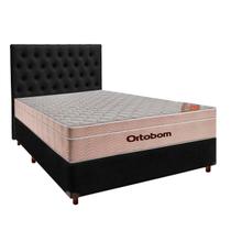 Conjunto Cama Box Preto Casal + Colchão Molas Ensacadas Airtech Ortobom + Cabeceira