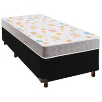 Conjunto Cama Box Preto Solteiro Simples + Colchão D20 D20 Inducol