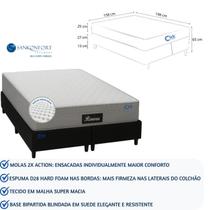 Conjunto Cama Box Queen Bipartida Reforçada Suede com Colchão Riviera Molas Ensacadas 158x198 Confortável