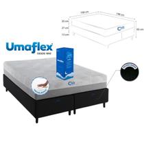 Conjunto Cama Box Queen Bipartido Suede Colchão Fit Visco 158x198 A Vácuo Na Caixa