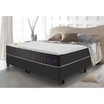 Conjunto Cama Box Queen Molas Ensacadas com Espuma Viscoelástico Cama inBox Cloud Cinza 158x198x67 Conjunto Cama Box Queen Molas Ensacadas com Espuma Viscoelástico Cama inBox Cloud Cinza 158x198x67