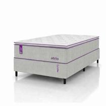 Conjunto Cama Box Solteirão Smartz 108x198 Molas Ensacadas Colchão Atrio D28 + Base Madeira Jacquard Bege