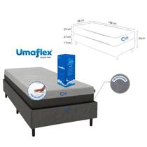 Conjunto Cama Box Solteiro 88x188 Suede com Colchão Visco Fit na Caixa Enrolado a Vácuo Fácil Transporte e Alta Qualidade