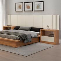 Conjunto Cama + Cabeceira + 2 Mesas Cabeceira MDF Off White