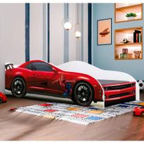 Conjunto Cama Carro Infantil Aranha Personagens com Proteção Lateral Mdf com Colchão - Vermelho