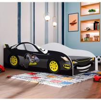 Conjunto Cama Carro Infantil Morcego Com Proteção Lateral Mdf Com Colchão - Preto