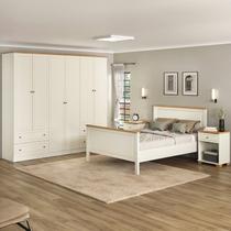 Conjunto Cama Casal, Guarda-Roupa 6 Portas 2 Mesas de Cabeceira Ananda CabeCasa MadeiraOriginals Bege/Off White/Mel Conjunto Cama Casal, Guarda-Roupa 6 Portas 2 Mesas de Cabeceira Ananda CabeCasa MadeiraOriginals Bege/Off White/Mel
