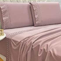 Conjunto Cama Casal King Size Lily 04 Pç Bordado 300 Fios