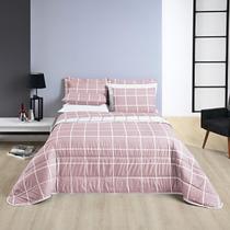 Conjunto Cama Casal King Size Xadrez 200 Fios Rosa