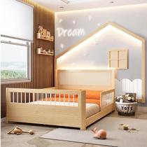 Conjunto Cama Casal Montessoriana Wave Reversivel e Moldura com LED Dream Decor Casatema Natural / Branco