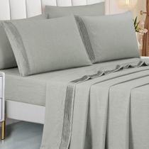 Conjunto Cama Casal Queen Size Lizzie 04 Pç Bordado 300 Fios Toque Extra Macio Conjunto Cama Casal Queen Size Lizzie 04 Pç Bordado 300 Fios Toque Extra Macio
