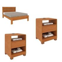Conjunto Cama Casal Safira e 2 Mesas de Cabeceira Luna com USB Marrom/Cinamomo Conjunto Cama Casal Safira e 2 Mesas de Cabeceira Luna com USB Marrom/Cinamomo