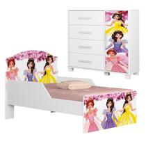Conjunto Cama e Cômoda Lívia com Grade MDF Branco Milani Movelaria Conjunto Cama e Cômoda Lívia com Grade MDF Branco Milani Movelaria