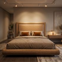 Conjunto Cama Japonesa Casal Cabeceira Alta Estofada material sintético Premiun Luxo Alto Padrão 140cm Clean Moderna Aconchegante Roma Conjunto Cama Japonesa Casal Cabeceira Alta Estofada material sintético Premiun Luxo Alto Padrão 140cm Clean Moderna Aconchegante Roma